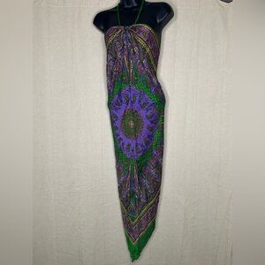Boho Inspired Green and Purple Paisley Silk Scarf